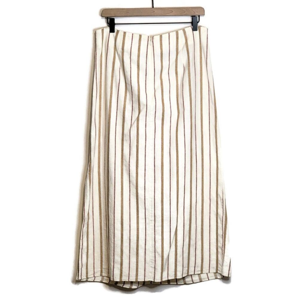 Madewell NWT Stripe Sarong Wrap Midi Skirt Twist Front Linen Cotton Size 12 - Picture 8 of 16
